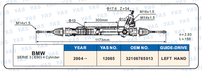 12085 Hydraulic Steering Rack /Steering Gear BMW SERIE 3 (E90) 4 Cylinder