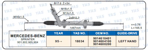 18034 Hydraulic Steering Rack /Steering Gear MERCEDES-BENZ SPRINTER 901, 902,903,904