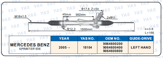 18104 Hydraulic Steering Rack /Steering Gear MERCEDES-BENZ SPRINTER 906