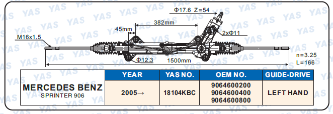 18104KBC Hydraulic Steering Rack /Steering Gear MERCEDES-BENZ SPRINTER 906