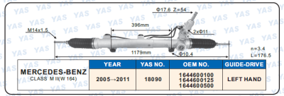 18090 Hydraulic Steering Rack /Steering Gear MERCEDES-BENZ CLASS M II (W 164)