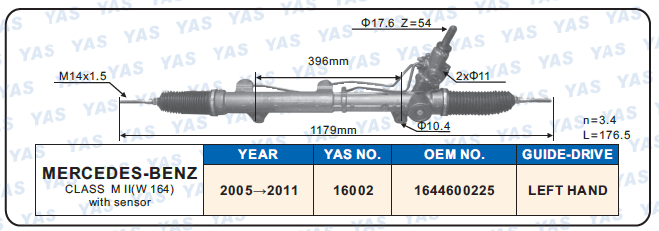 16002 Hydraulic Steering Rack /Steering Gear MERCEDES-BENZ CLASS M II (W 164) with sensor