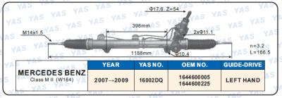 16002DQ Hydraulic Steering Rack /Steering Gear MERCEDES-BENZ CLASS M II (W 164)