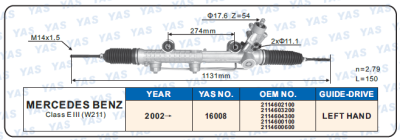 16008 Hydraulic Steering Rack /Steering Gear MERCEDES-BENZ CLASS E III (W211)