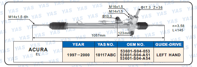 18117ABC Hydraulic Steering Rack /Steering Gear ACURA EL