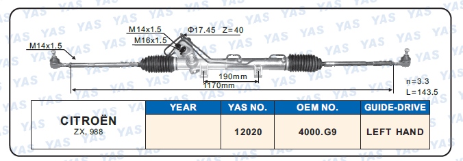 12020 Hydraulic Steering Rack /Steering Gear CITROEN ZX, 988