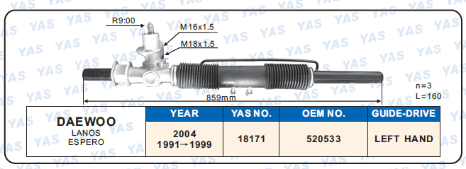 18171 Hydraulic Steering Rack /Steering Gear DAEWOO LANOS ESPERO