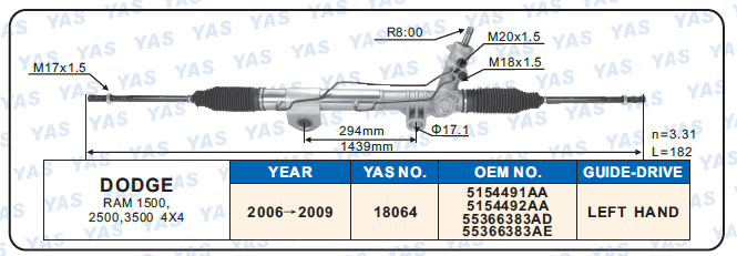 18064 Hydraulic Steering Rack /Steering Gear DODGE RAM 1500 2500,3500 4X4