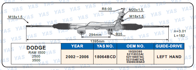 18064BCD Hydraulic Steering Rack /Steering Gear DODGE RAM 1500 2500,3500