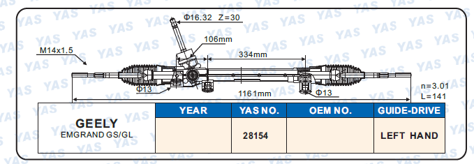 28154 Hydraulic Steering Rack /Steering Gear GEELY  EMGRAND GS/GL