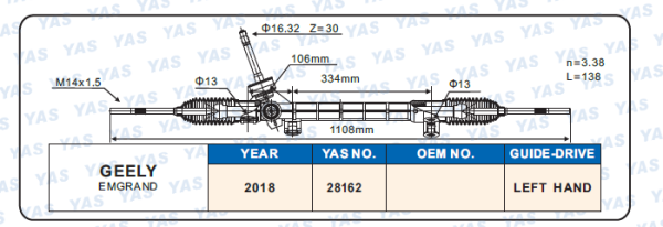 28162 Hydraulic Steering Rack /Steering Gear GEELY  EMGRAND