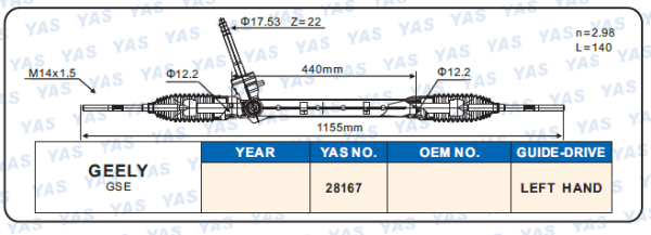 28167 Hydraulic Steering Rack /Steering Gear GEELY GSE