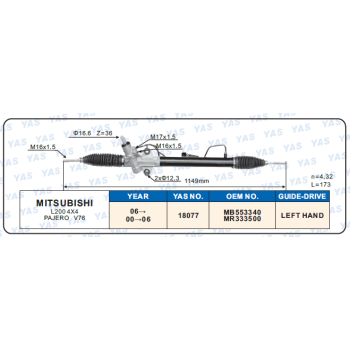 18077 Hydraulic Steering Rack /Steering Gear MITSUBISHI L200 4X4 PAJERO V76