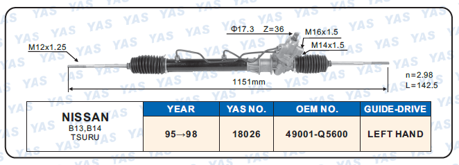 18026 Hydraulic Steering Rack /Steering Gear NISSAN B13,B14 TSURU