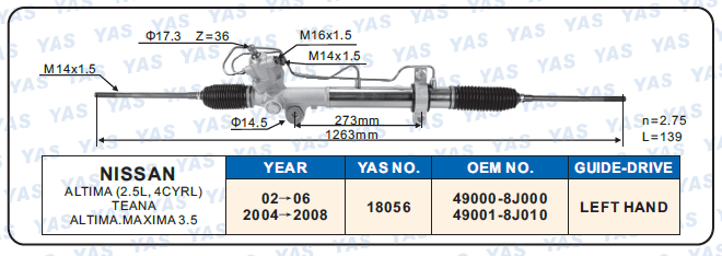 18056 Hydraulic Steering Rack /Steering Gear NISSAN ALTIMA (2.5L,4CYRL) TEANA ALTIMA.MAXIMA 3.5