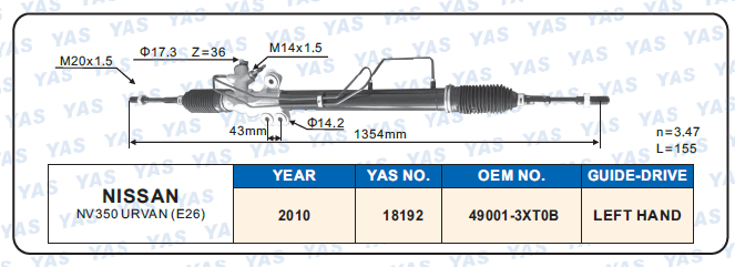 18192 Hydraulic Steering Rack /Steering Gear NISSAN NV350 URVAN (E26)