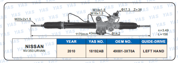 18192AB Hydraulic Steering Rack /Steering Gear NISSAN NV350 URVAN