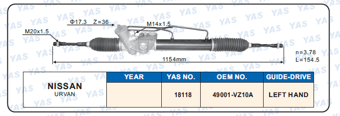 18118 Hydraulic Steering Rack /Steering Gear NISSAN URVAN