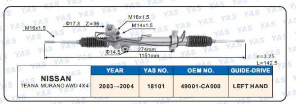 18101 Hydraulic Steering Rack /Steering Gear NISSAN TEANA MURANO AWD 4X4