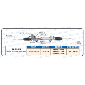 18101D Hydraulic Steering Rack /Steering Gear NISSAN TEANA MURANO AWD 4X4