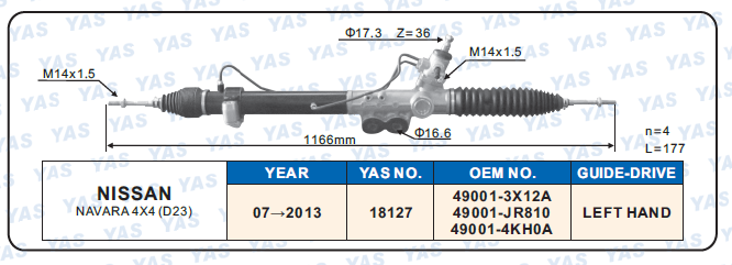 18127 Hydraulic Steering Rack /Steering Gear NISSAN NAVARA 4X4 (D23)