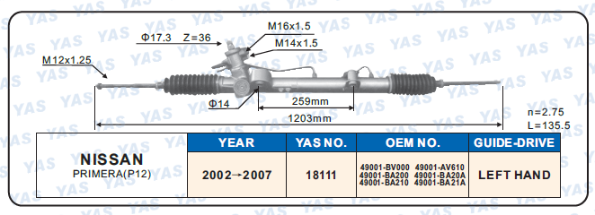 18111 Hydraulic Steering Rack /Steering Gear NISSAN PRIMERA (P12)