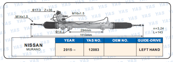 12083 Hydraulic Steering Rack /Steering Gear NISSAN MURANO