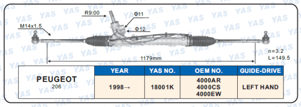 18001K Hydraulic Steering Rack /Steering Gear PEUGEOT 206