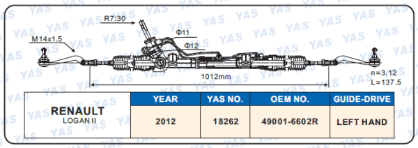 18262 Hydraulic Steering Rack /Steering Gear RENAULT LOGAN II