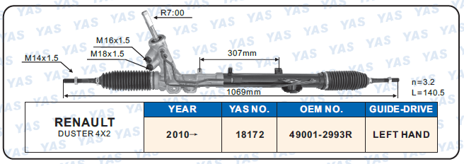 18172 Hydraulic Steering Rack /Steering Gear RENAULT DUSTER 4X2