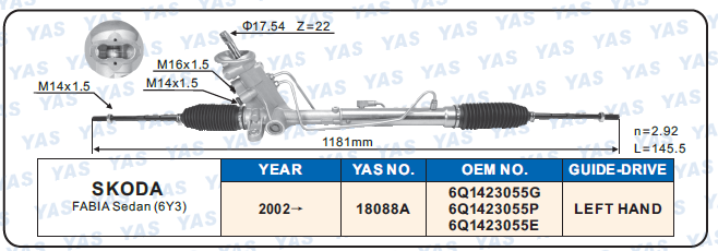 18088A Hydraulic Steering Rack /Steering Gear SKODA FABIA Sedan (6Y3)