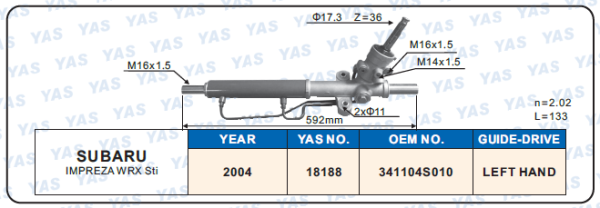 18188 Hydraulic Steering Rack /Steering Gear SUBARU IMPREZA WRX Sti