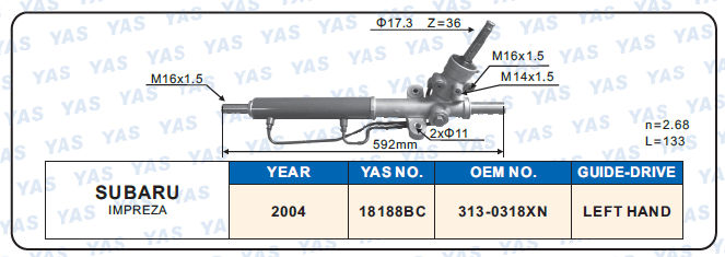 18188BC Hydraulic Steering Rack /Steering Gear SUBARU IMPREZA