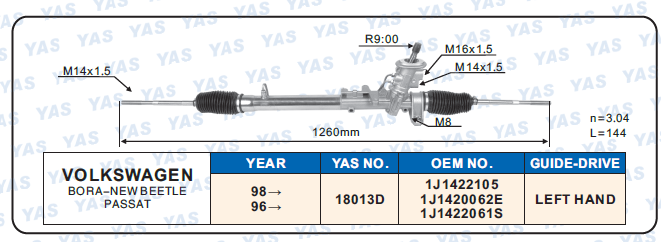18013D Hydraulic Steering Rack /Steering Gear VOLKSWAGEN BORA-NEW BEETLE PASSAT