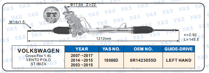 18088D Hydraulic Steering Rack /Steering Gear VOLKSWAGEN Cross Fox 1.6L VENTO POLO ST IBIZA