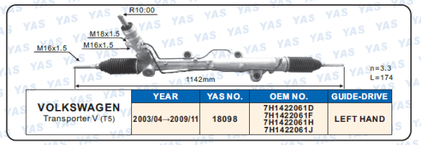 18098 Hydraulic Steering Rack /Steering Gear VOLKSWAGEN Transporter V (T5)