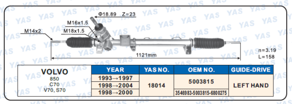 18014 Hydraulic Steering Rack /Steering Gear VOLVO 850 C70 V70,S70