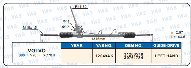 12049AK Hydraulic Steering Rack /Steering Gear VOLVO S80  II, V70 III, XC70 II