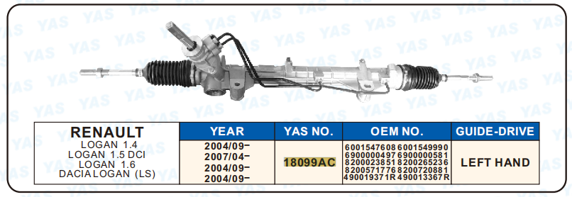 18099AC Hydraulic Steering Rack /Steering Gear RENAULT LOGAN 1.4 LOGAN 1.5 DCI LOGAN 1.6 DACIALOGAN (LS)