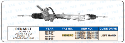 18099AC Hydraulic Steering Rack /Steering Gear RENAULT LOGAN 1.4 LOGAN 1.5 DCI LOGAN 1.6 DACIALOGAN (LS)