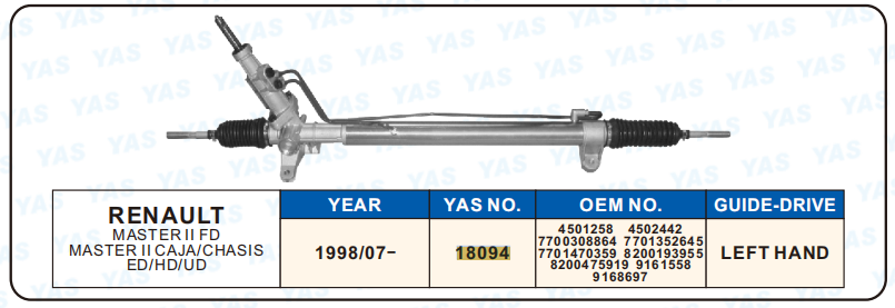 18094 Hydraulic Steering Rack /Steering Gear RENAULT MASTER II FD MASTER II CAJA/CHASIS ED/HD/UD