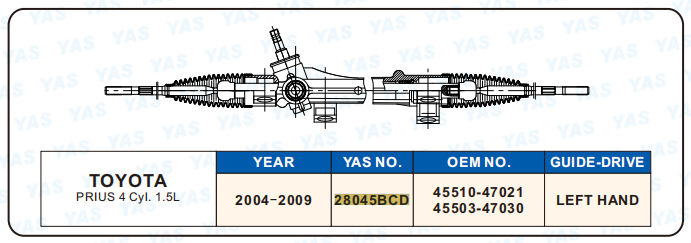 28045BCD Hydraulic Steering Rack /Steering Gear TOYOTA PRIUS 4 Cyl. 1.5L