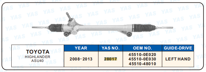 28017  Hydraulic Steering Rack /Steering Gear TOYOTA HIGHLANDER ASU40