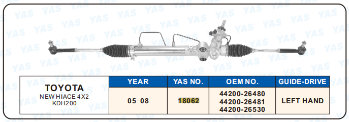 18062  Hydraulic Steering Rack /Steering Gear TOYOTA NEW HIACE 4X2 KDH200
