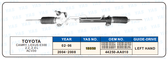 18050  Hydraulic Steering Rack /Steering Gear TOYOTA CAMRY,LEXUS E300 2.2,2.4L ACV30