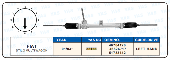 28166 Hydraulic Steering Gear/ steering rack for STILO MULTI WAGON 46784126, 46826717,51733142