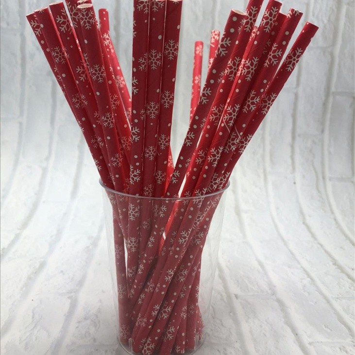 6mm Christmas red snowflake Paper Straw