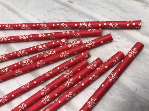 6 * 197mmの熱い販売の祝祭の多彩で使い捨て可能で便利なクリスマスの赤いスノーフレークのペーパーストロー