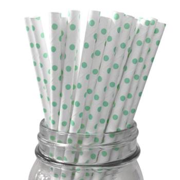 大きなミントグリーンの水玉ペーパーストローと6 mm Spuntree高品質環境分解性白