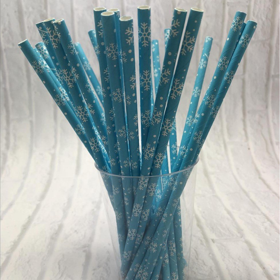 6mm Blue snowflake Paper Straw